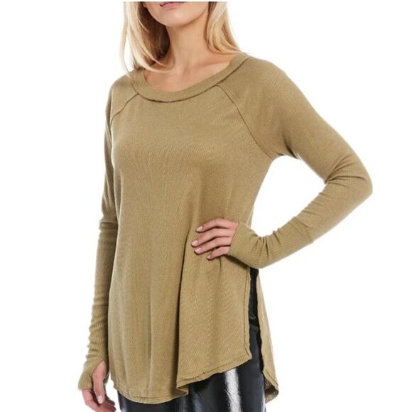 Free People We The Free Green Snowy Thermal Tunic Top Boat Neck Women's Large - Picture 1 of 12